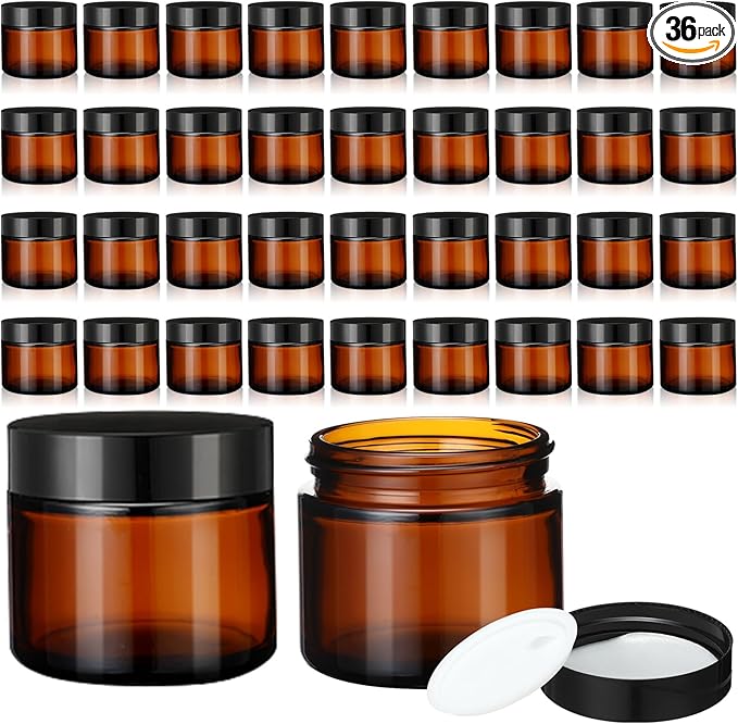 2 oz Glass Jars with Lids, Clear Candle Jars with Black Lids Round Empty Candles Container Tins for Candle Making Storing Lotions Spice Powder Liquid Sample Makeup (36, Amber)