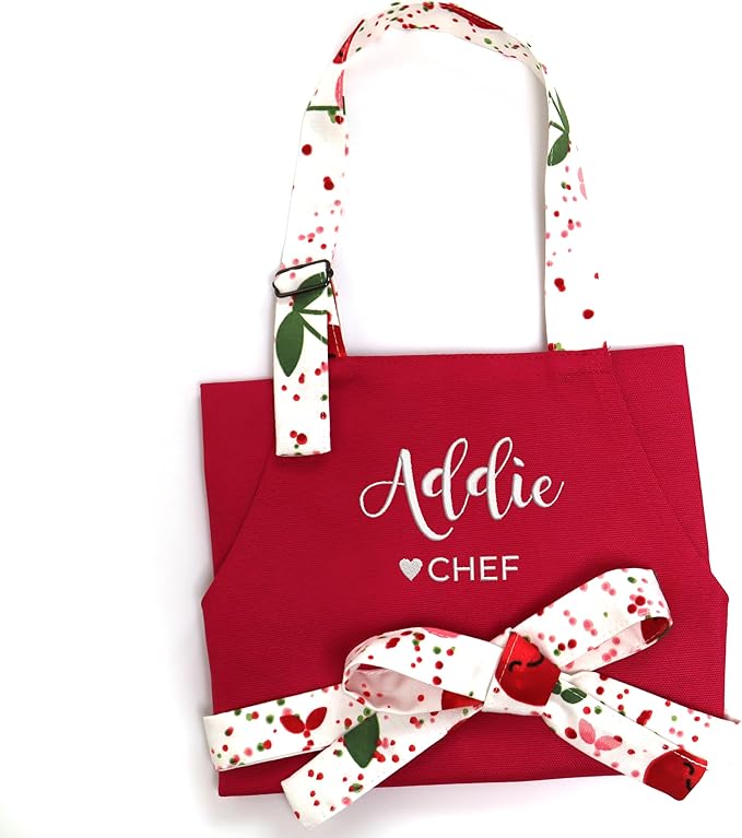 Personalized toddler apron for kitchen, custom cooking apron + chef hat set for kids, boy girl chef costume