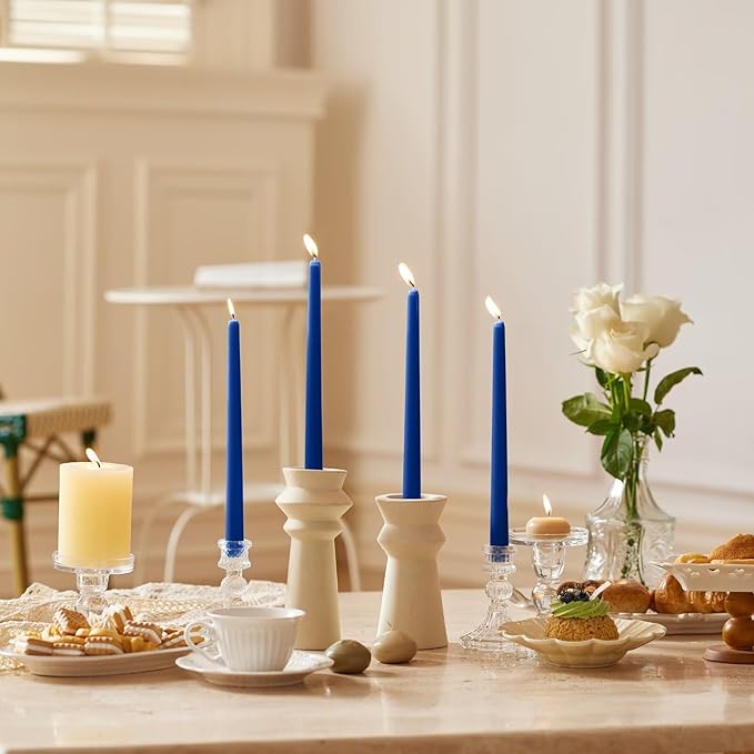 12-Inch Tall Dripless Taper Candles Set of 4 - Classic Blue Tapered Candles, Perfect for Spring - Smokeless, Unscented, Long Burning - Hand Poured, Colored Tall Candlesticks - Dark Blue