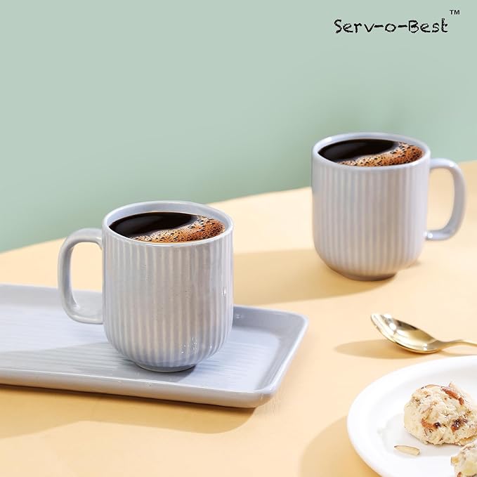 Ceramic Coffee Mugs with Handle Set – 2-Piece 11 Oz Ceramic Coffee Cups & 9" Tray, Handmade Gray Color, Microwave Safe Gift Set for Tea Lovers, Home Kitchen Décor