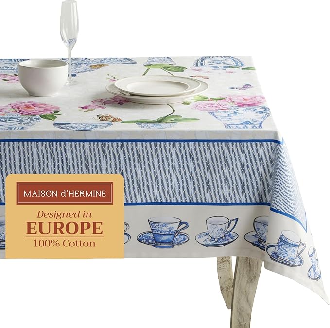 Maison d' Hermine Table Cloth Rectangle Table 100% Cotton 70 x 90 Inches Tablecloth Reusable Decorative for Dining Room Farmhouse Home Valentines Day Decorations Spring Summer - Canton