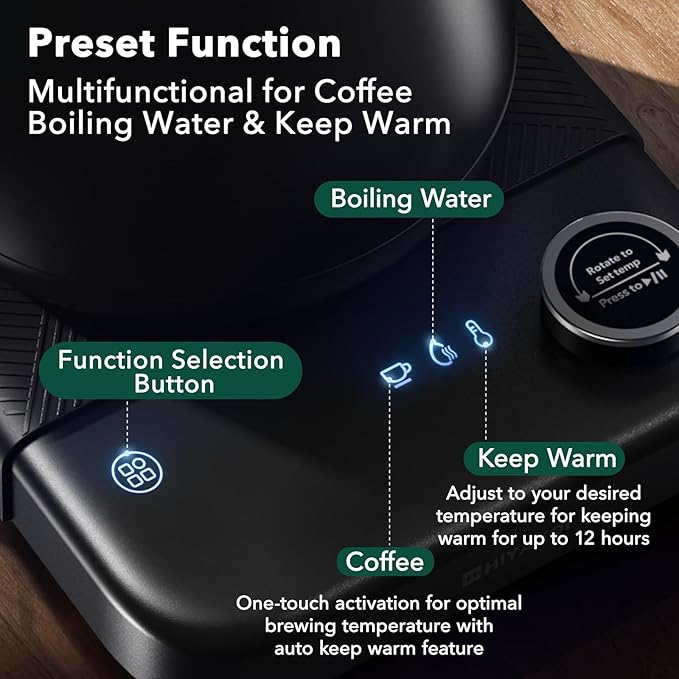 Gooseneck Electric Kettle with ±1℉ Temperature Control, Pour Over Kettle for Coffee & Tea, 1200W Rapid Heating, Stainless Steel Water Boiler with 12H Keep Warm & Built-in Timer, 0.8L/27oz