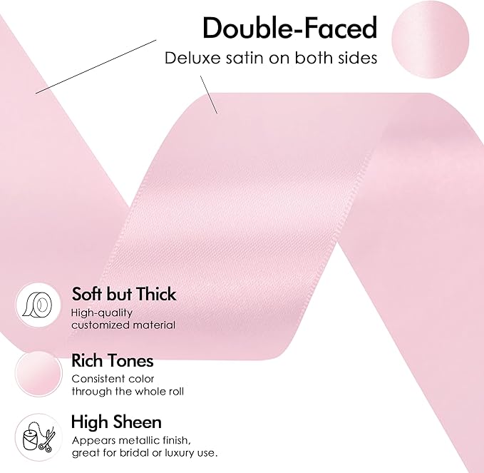 MEEDEE Pink Satin Ribbon 1-1/2 Inch Pink Ribbon Lux Double Faced Satin Ribbons by 50 Yards Polyester Satin Ribbons for Crafts, DIY Crafts, Weddings, Flower Bouquet, Holiday Decorating