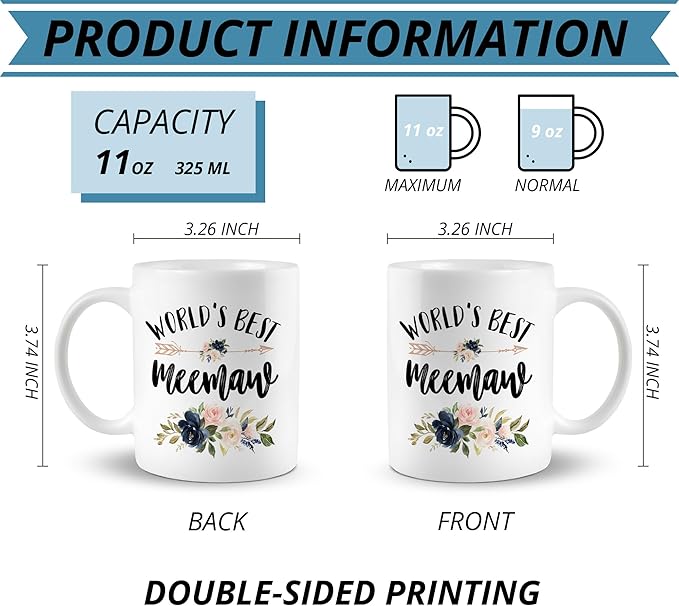 Meemaw Mug, Meemaw Coffee Cups Ceramic, World's Best Meemaw Coffee Mug, Meemaw Gifts, Grandma Gifts for Christmas, Best Grandma Gifts, Meemaw Coffee Mug Gifts for Meemaw