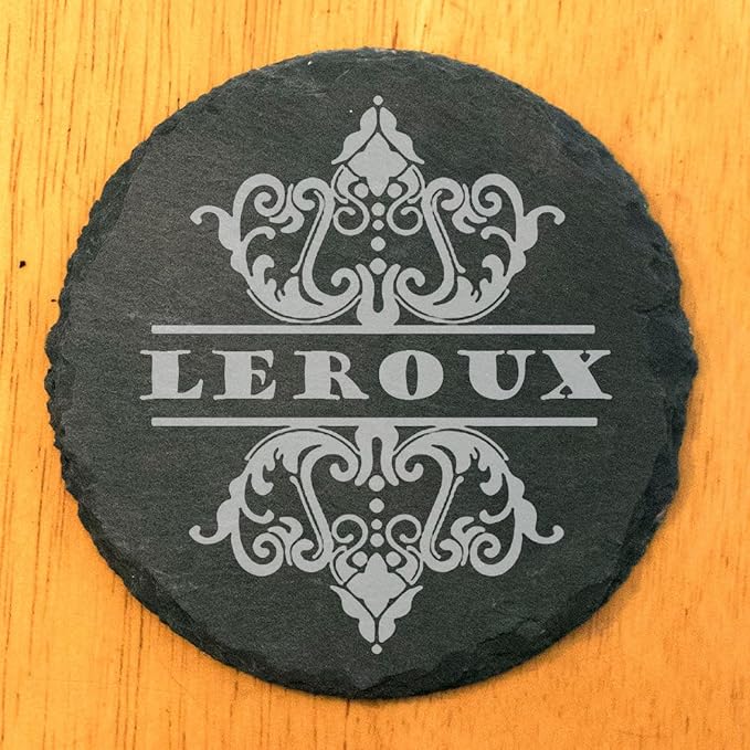 Rustic Refinement: Personalized Slate Coasters with Custom Text Design - Round Slate - Set of 6