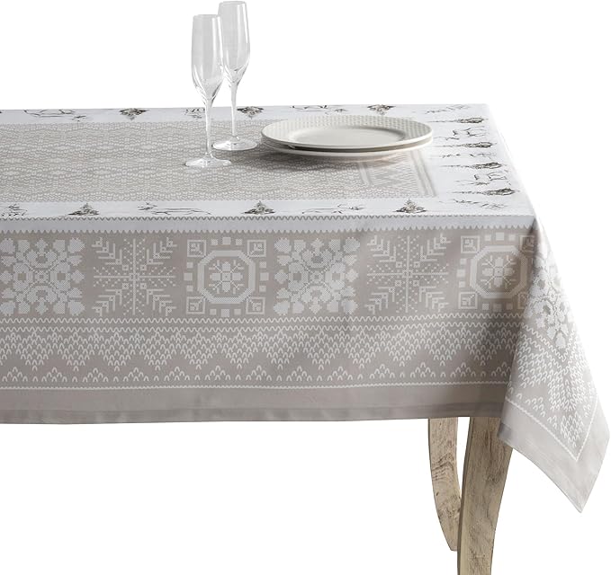 Maison d' Hermine Table Cloth Rectangle Table 100% Cotton 60 x 90 Inches Fall Tablecloth Reusable Everyday Use for Thanksgiving Christmas Decorations Dining Farmhouse Party (Cozy Christmas)