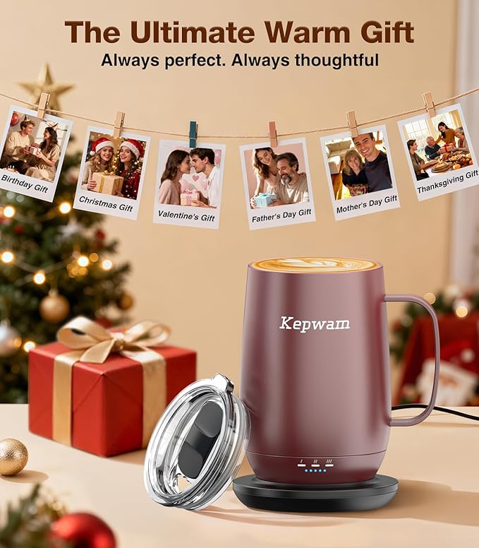 Kepwam Heated Coffee Mug T2-Plus, 20oz Leading Large Capacity Self Heating Mug, Up to 8 Hrs Battery & Hot Up to 149℉, Smart Coffee Mug for Women, Men
