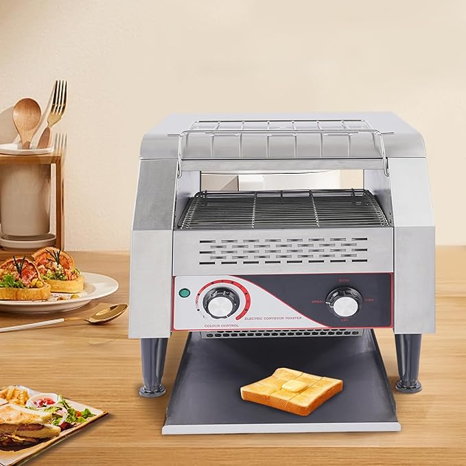 Commercial Conveyor Toaster Electric Bread Toaster for Buffet Coffee Shop Hotel Sliced Bread Doughnuts Sandwiches Baking,7 Speed & 3 Baking Modes, Front/Back Output (300 Slices/Hour)