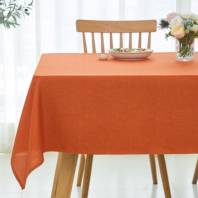 maxmill Linen Looking Square Tablecloth Waterproof Spillproof Wrinkle Resistant Soft Fall Table Cloth for Harvest Thanksgiving Dinner, Halloween Party Washable Polyester Fabric, 60 x 60 Inch, Rust