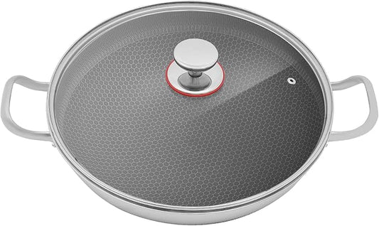 Wok Pan,Hybrid Wok with Lid,Non Stick Stainless Steel Woks & Stir-fry Pans Nonstick Frying Pan Dishwasher and Oven Safe, Works on Induction (14 inch)