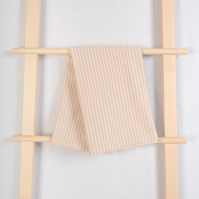 MONDAY MOOSE Striped Farmhouse Picnic Style Decoration Rectangle Natural Stonewashed Cotton Tablecloth for Kitchen, Dining Room, Restaurant (55x70 inch, Beige/White Stripes)