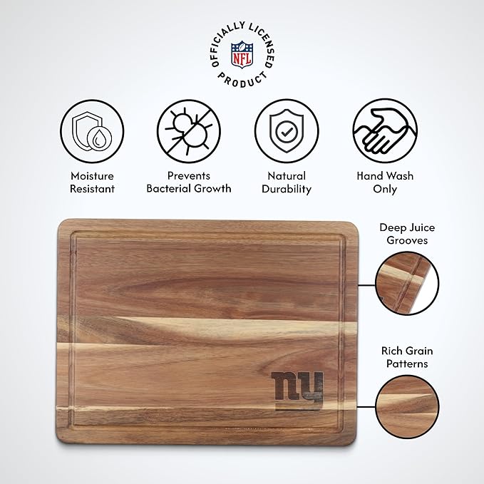 The Memory Company Officially Licensed NFL Acacia Cutting Board – 11.7" x 15.7" Durable Wood Chopping & Serving Board with Team Logo