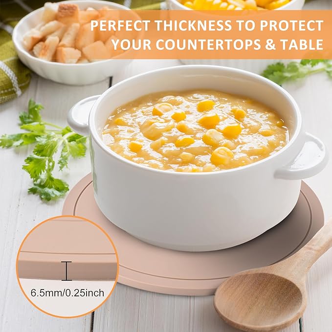 Silicone Trivet Mats 3 Pack Heat Resistant Pot Holders, Multipurpose Non-Slip Hot Pads for Kitchen Potholders, Hot Dishers, Jar Opener, Spoon Holder (Brown)