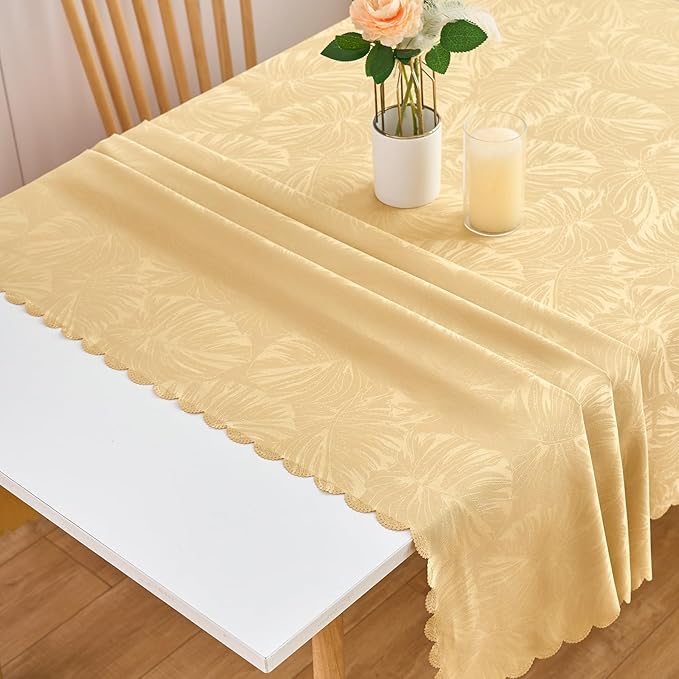 Rectangle Tablecloths 60x84 Inch Waterproof Washable Golden Oblong Table Clothes for 6 Foot Tables Leaves Pattern Silky Soft Table Covers for Kitchen Dining Party Banquet Decoration
