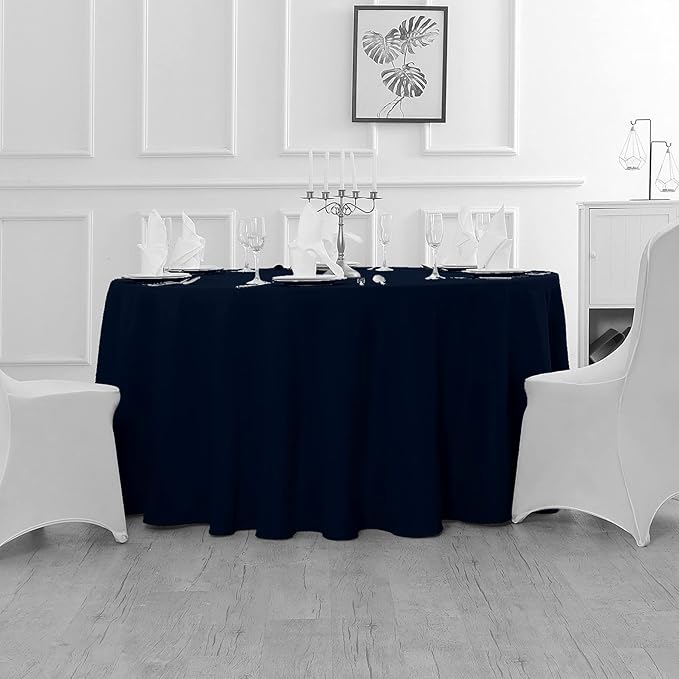 Fokitut 2 Pack Waterproof Round Tablecloth, 90 Inch, Stain Resistant and Wrinkle Polyester Table Cloth, Fabric Table Cover for Kitchen Dining, Wedding, Party, Holiday Dinner-Navy