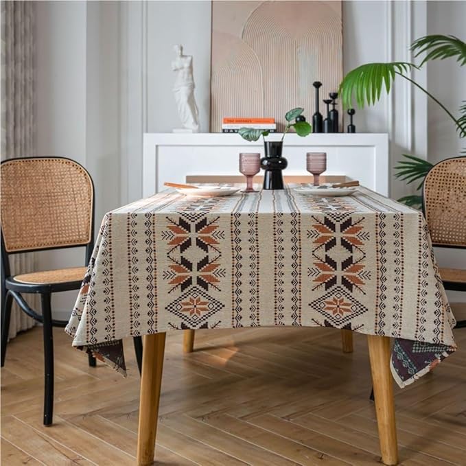 Rectangular Tablecloth Jacquard Tablecloth Oil Painting Thick Tablecloth Blue Flowers Suitable for Restaurant Camping(140 * 160cm)