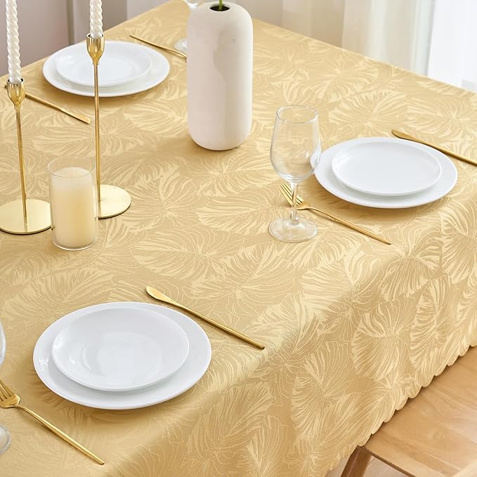 Rectangle Tablecloths 52x70 Inch Waterproof Washable Golden Oblong Table Clothes for 4 Foot Tables Leave Pattern Silky Soft Table Covers for Kitchen Dining Birthday Party Banquet Decor
