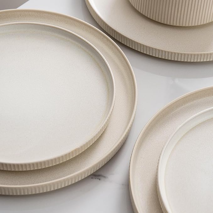 Dinnerware Set Service for 4, 12-Piece Ceramic Plates and Bowls Set, Chip & Scratch Resistant, Microwave and Dishwasher Safe, Modern Minimalist Tableware for Everyday Use, Matte White