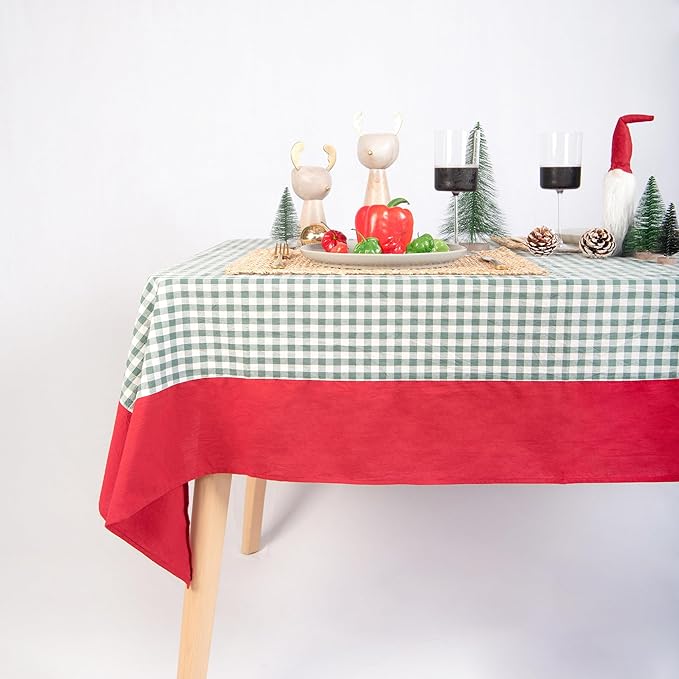 MONDAY MOOSE Christmas Gingham Checkered Farmhouse Rustic Decoration Rectangle Natural Stonewashed Cotton Tablecloth for Kitchen, Dining Room, Restaurant (60x120 inch, Red/Green)