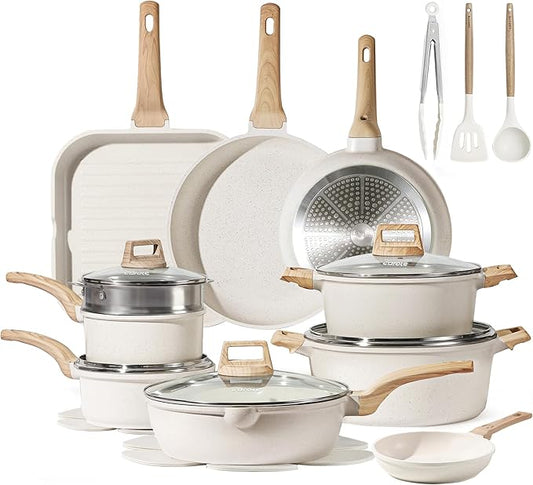 CAROTE Pots and Pans Set Nonstick, Cookware Set Induction Kitchen Cooking Set 26cs w/Frying Pans & Saucepans& Grill Pan