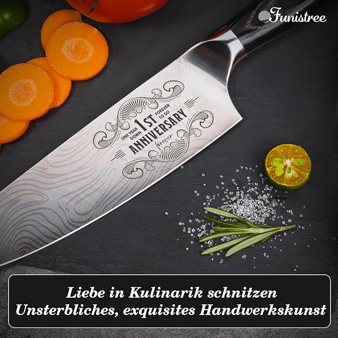 1 Year Anniversary Paper Gifts for Boyfriend, 1st Anniversary Present for Men Him Husband, 8 inch Pro German Chef Knife, One Year Kitchen Knife Gift Set, Best First Year Valentines Birthday Him Gifts