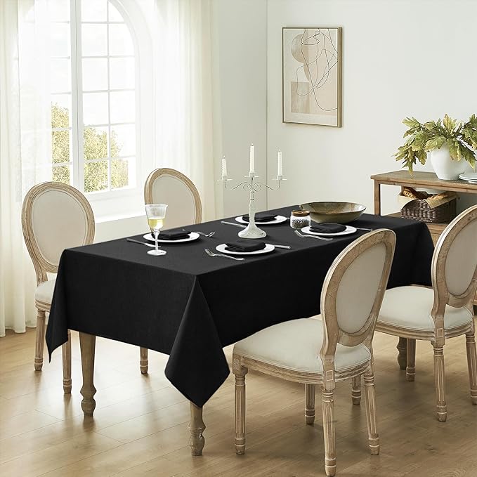 Softalker Large Black Rectangular Table Cloths 60x104 inch Faux Linen Tablecloth Outdoor Waterproof Stain and Wrinkle Resistant Table Cover for 6/8 Foot Rectangle Dining Tables for Party Graduation