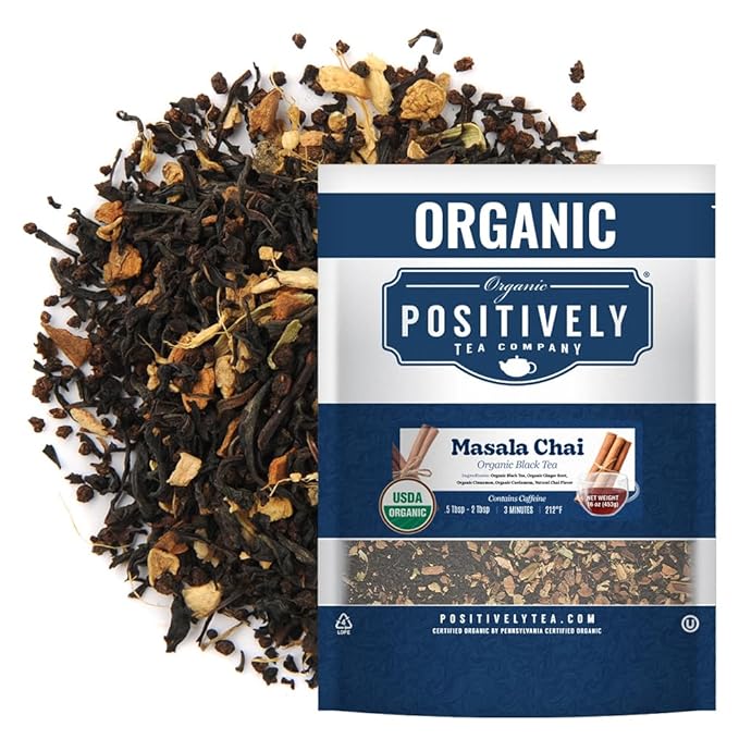Organic Positively Tea Company, Masala Chai Black Tea, Loose Leaf, 16 Ounce
