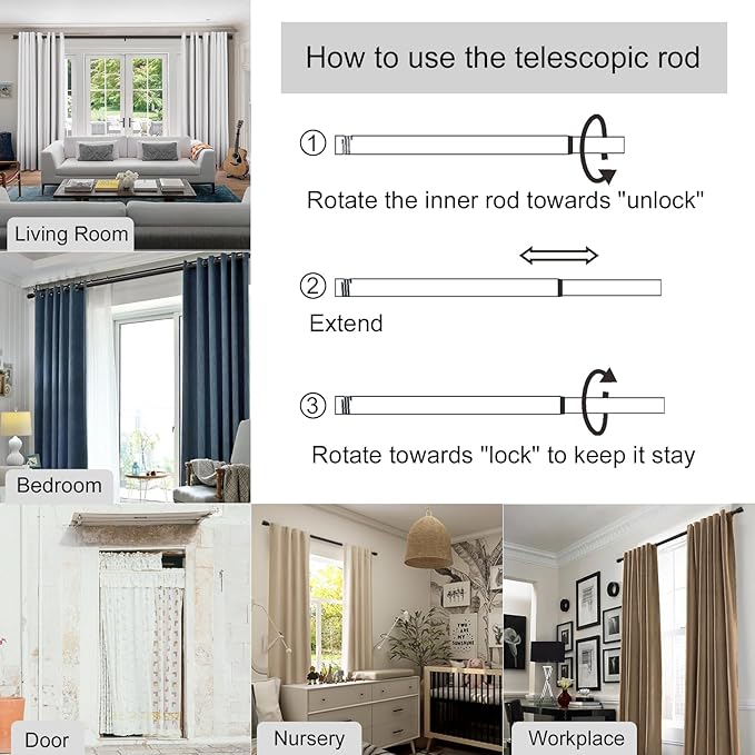 Curtain Rods for Windows 16 to 120 Inches Adjustable Length 1 Inch Diameter Window Curtain Rod with Aluminium End Cap, Antique Bronze