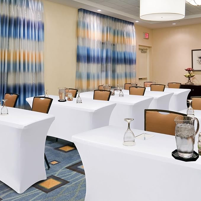 Stretch Spandex Table Covers for 4 Foot Tables-6 Pack White Fitted Table Cloth for Rectangle Folding Table Protector for Party, Vendor Booth Display, Banquet Buffet Event, Craft Trade Show