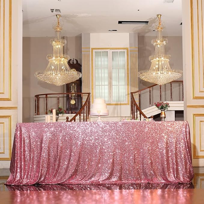 Eternal Beauty Fuchsia Pink Tablecloth, 90x156 Inch Sequin Rectangle Table Cover for Valentines Cake Dessert Exhibition Party Birthday Events