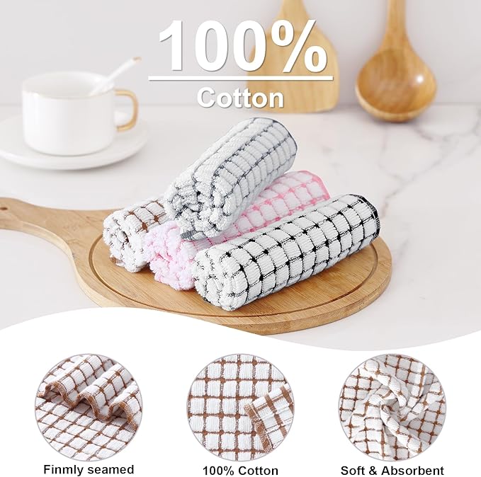 Kitinjoy Cotton 12 Pack Terry Kitchen Towels, 16 x 25 Inches Super Soft and Absorbent Dish Towels, Quick Drying Hand Towels for Kitchen Drying, Mix Color