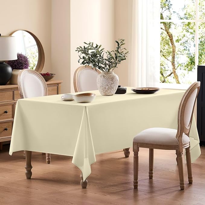 Faux Linen Tablecloths for Rectangle Tables, Burlap Textured Table Cloths Washable Farmhouse Table Cover Water Resistant for Dining, Wedding, Outdoor(Ivory, 52"×70")