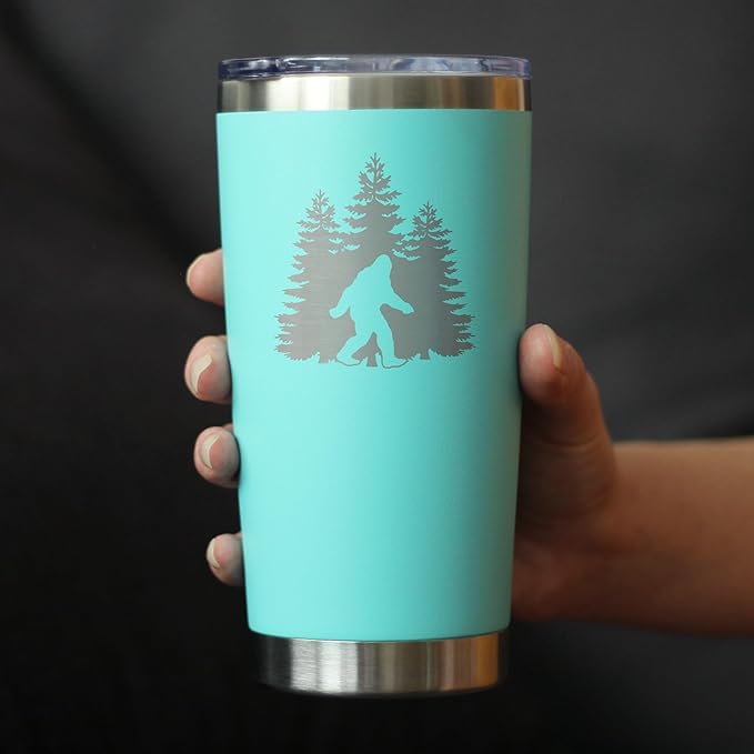 Bevvee Bigfoot - Insulated Coffee Tumbler Cup with Sliding Lid - Stainless Steel Insulated Mug - Funny Bigfoot Gifts for Sasquatch Enthusiasts - Teal