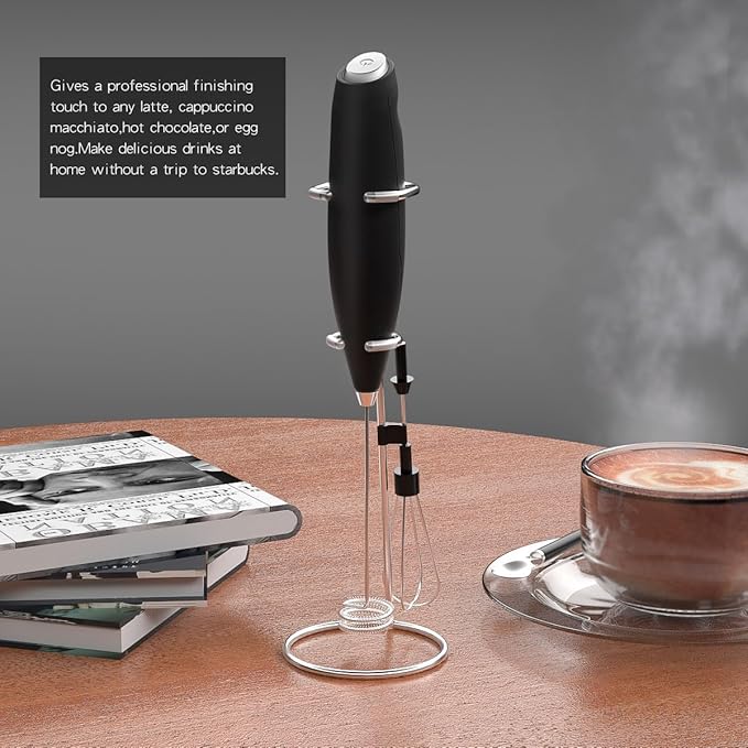 Electric Milk Frother, Handheld Battery Operated Foam Maker with Removable Head, Spiral Mixing Whisk for Coffee, Latte, Cappuccino, Hot Chocolate (White)