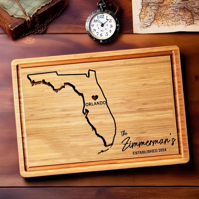 Florida Cutting Board Personalized, State Destination Cutting Board, Florida Themed Decor for Home, Customized Florida Gifts Unique, Gifts for Florida People