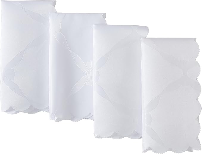 Newbridge Ribbons and Bows Damask Spring & Easter Holiday Fabric Napkins, White, Set of 4 Square, Wrinkle & Stain Resistant Table Cover
