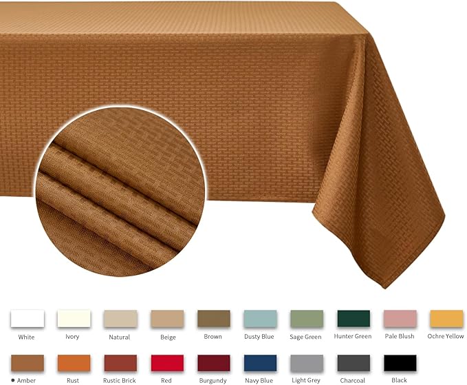 maxmill Weaved Texture Design Harvest Tablecloth Water Resistant Wrinkle Free Spill-Proof Soft Table Cloth for Fall Harvest Thanksgiving Parties Dinner Decoration, Rectangle 60 x 84 Inch Amber