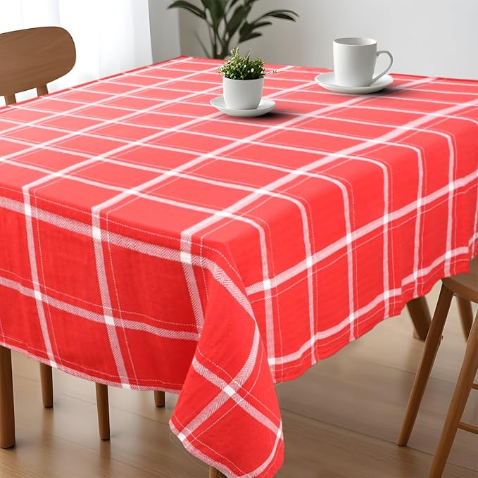 Urban Villa Tablecloth Big Checks Table Cloth Tabletop Cover Kitchen Dining Tablecloth 100% Cotton Great Parties Wedding Holiday Red White Rectangle 60X84 Inches 6-8 Seats Table Cloth