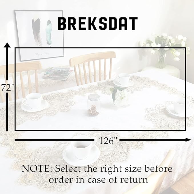 Tablecloths for Rectangle Tables Lace Elegant Decor for Dinning Home Holiday Party Kitchen Easter Christmas Wedding Farmhouse Outdoor Washable Table Linen (H17191-Beige-1, 72 * 126)