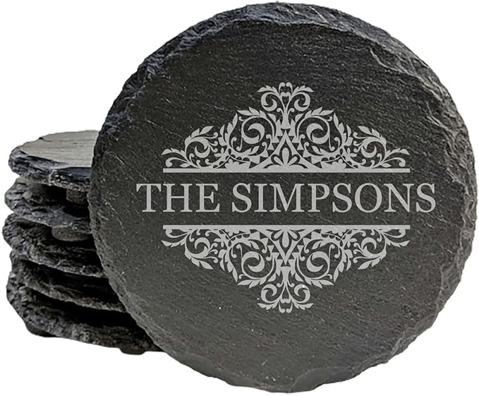A Touch of Elegance: Personalized Slate Coasters with Family Monogram - Round Slate - Set of 8