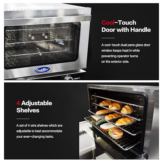 Atosa CookRite CTCO-50 Countertop Electric Convection Oven for Hotel Diner Baking | 16 1/2"H x 23"W x 23 3/10"D | Stainless Steel, Manual Control, 120V, 1550W | (Includes: Water Line Connection Kit)