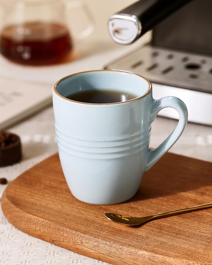 famiware Jupiter Coffee Mugs Set of 4, 13 oz Coffee Mug, Microwave and Dishwasher Safe, Coffee Cups with Handle for Coffee, Tea, Cocoa, Milk, Light Blue
