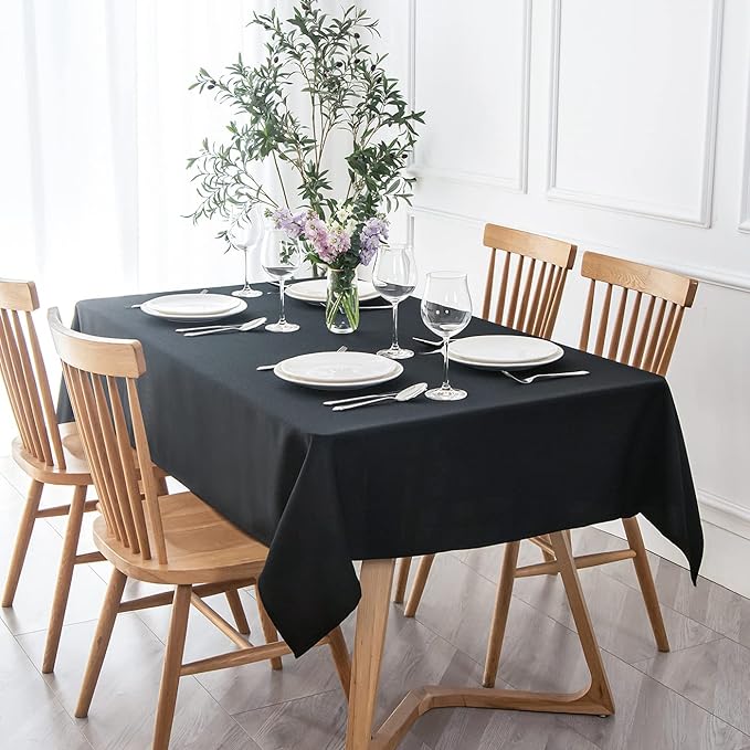 maxmill Jacquard Square Tablecloth Stain Resistant Waterproof Wrinkle Resistant Washable Soft Table Cloth, Decorative Fabric Table Cover for Dining Room, Indoor and Outdoor Use, 52 x 52 Inch, Black