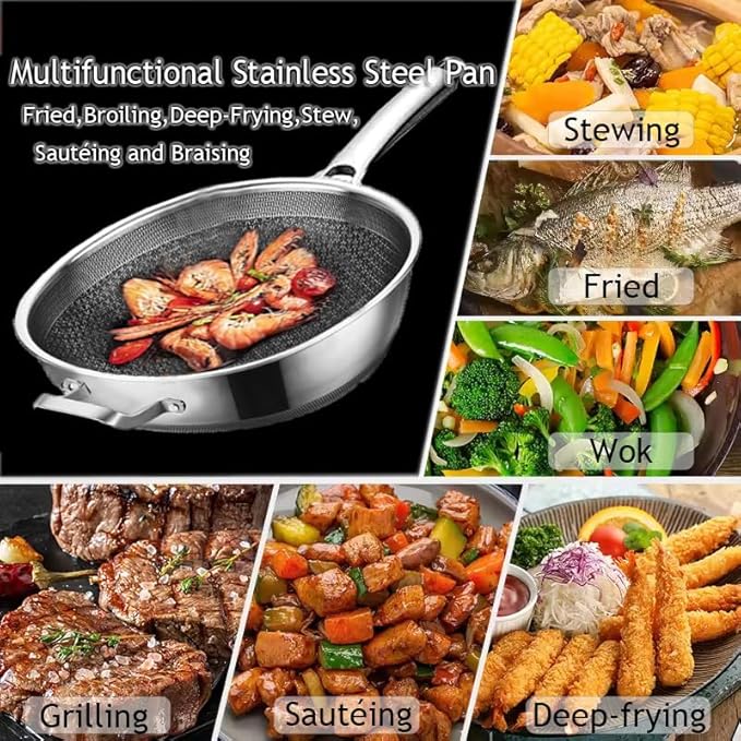 14 Inch Hybrid Stainless Steel Wok with Lid & Steamer Basket,Nonstick Stir Fry Pan, PFOA-Free,Stay-Cool Handle,Works on Induction,Dishwasher & Oven Safe