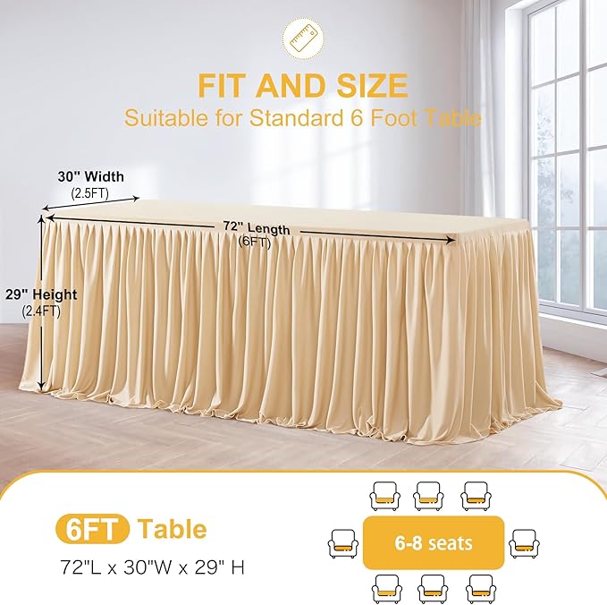 Wish Care 2 Pack Champagne Rectangle Table Clothes for 6 Foot Tables, Polyester Fitted Tablecloths 6t Stretch Table Cover for Wedding, Birthday, Parties, Trade Show, Craft Show