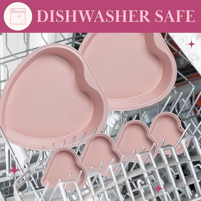 Paris Hilton Heart Shaped Nonstick Bakeware Set, Easy Release Carbon Steel, Includes two 9.5-Inch Pans and four Mini 3.5-Inch Pans, Dishwasher Safe, Made without PFAS or PFOA, 6-Piece Set, Pink