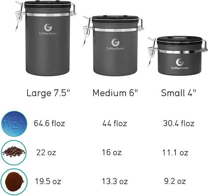 Coffee Gator Coffee Canister, Airtight Stainless Steel Kitchen Food Storage Container with Date Tracker, Scoop for Sugar, Grounds Coffee, Beans,Tea, Sugar, Cereal, Flour, Cookies Jars (Orange, 22oz)
