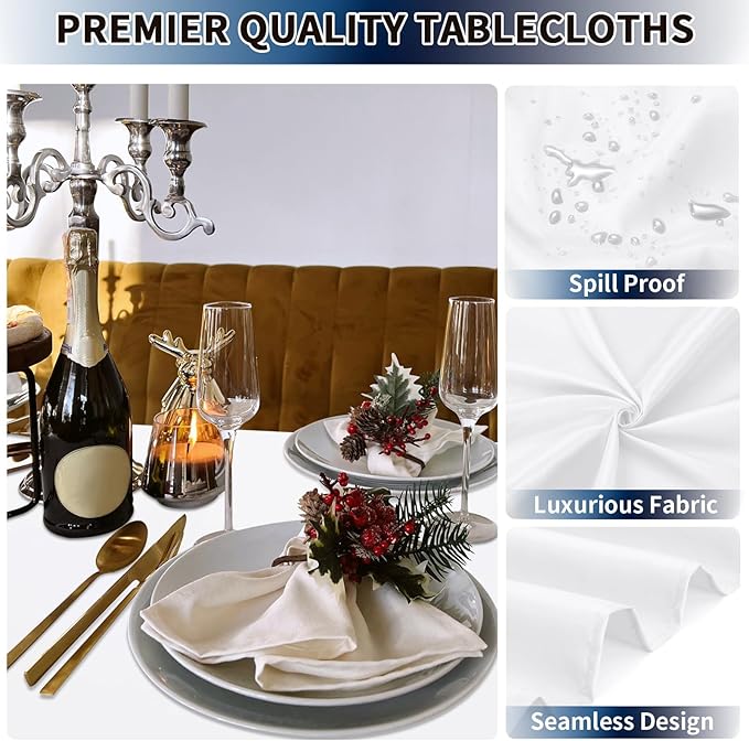 PureFit 10 Pack Rectangle White Table Cloths 90 x 132 Inch for 8Ft Tables, Stain and Wrinkle Resistant Table Linens for Home Use, Wedding, Party, Banquet and Camping