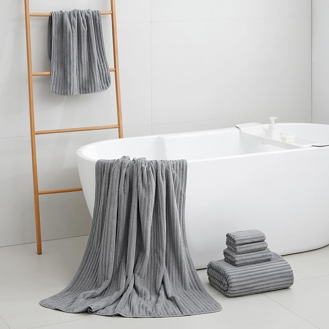6-Piece Bath Towel Set(30"x60"), 2 Large Bath Towel Sheets, 2 Hand Towels and 2 Washcloths - Highly Absorbent Quick Dry Microfiber,Ultra Soft Towel Set for Bathroom (Gray)
