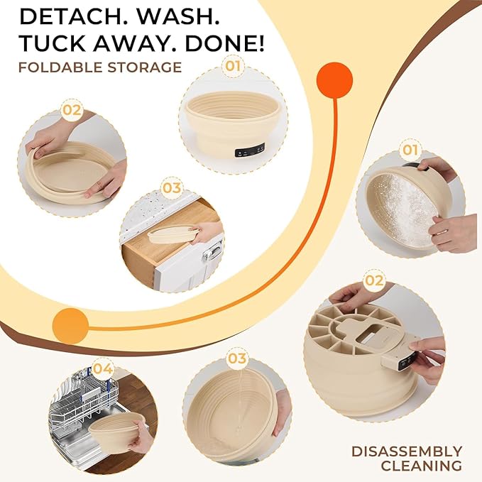 Electric Sourdough Starter Kit with 6-Temp (77-122℉) Control & Timer - 9" Foldable Sourdough Bread Baking Supplies & Dough Warmer - Complete Banneton Bread Proofing Basket Set for Artisan Home Bakers